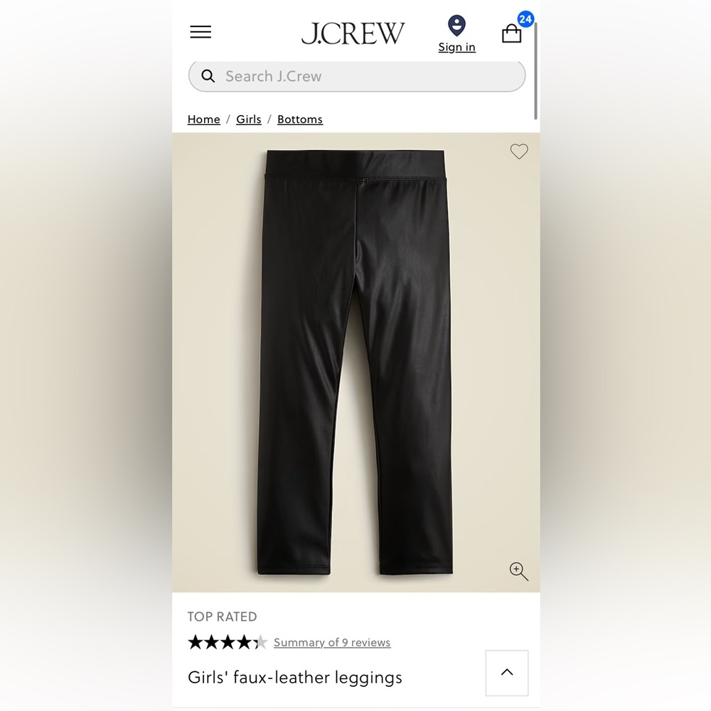 Crewcuts Girls Faux Leather Black Leggings Size 7 EUC